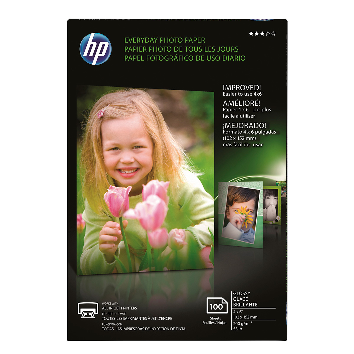 Papel fotográfico brillante HP Everyday: 100 hojas/4 x 6 pulgadas