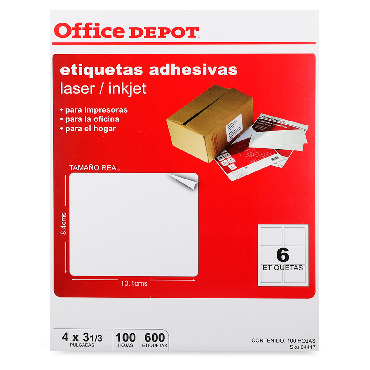 Etiquetas Adhesivas para Impresión Office Depot  x  cm Blanco 600  etiquetas | Office Depot Mexico