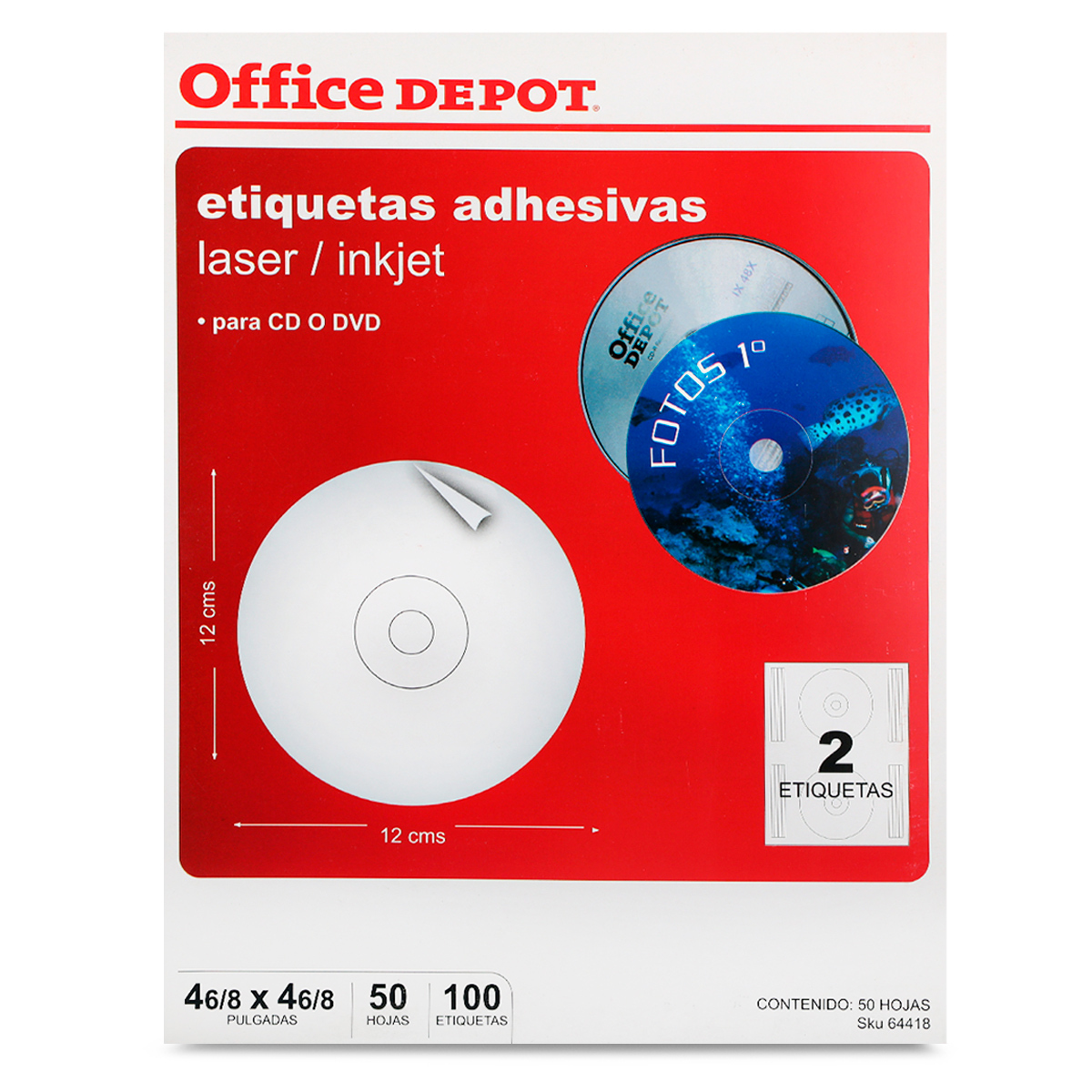 Etiquetas para Impresión Láser Inkjet en CD Office Depot 100 piezas | Office  Depot Mexico