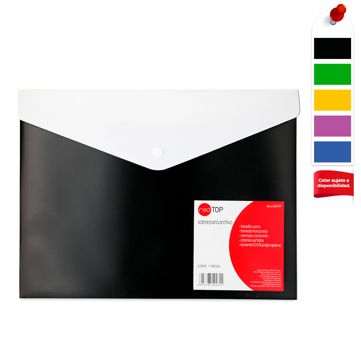 Sobre de Plástico para Archivo Carta Red Top Horizontal Varios Colores | Office  Depot Mexico