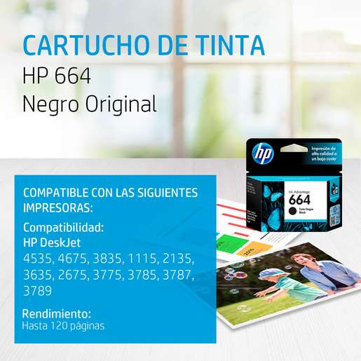 Cartucho de Tinta Hp 664 F6V29AL Negro 120 páginas DeskJet | Office Depot  Mexico
