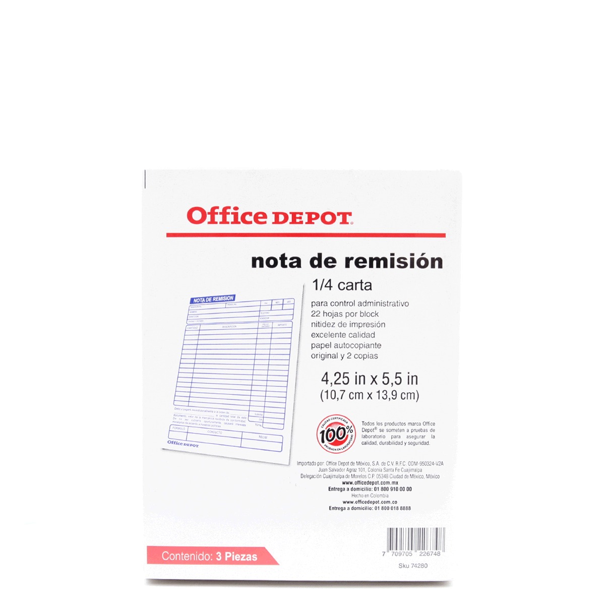 NOTA DE REMISION OFFICE DEPOT (1 4 CARTA, 3 PZS.) | Office Depot Mexico