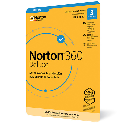 Antivirus Norton 360 Deluxe Licencia 1 año 3 dispositivos PC Laptop Mac  Dispositivos móviles | Office Depot Mexico
