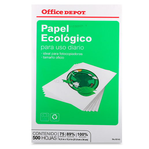 Papel Reciclado Oficio Office Depot Ecológico Paquete 500 hojas blancas | Office  Depot Mexico