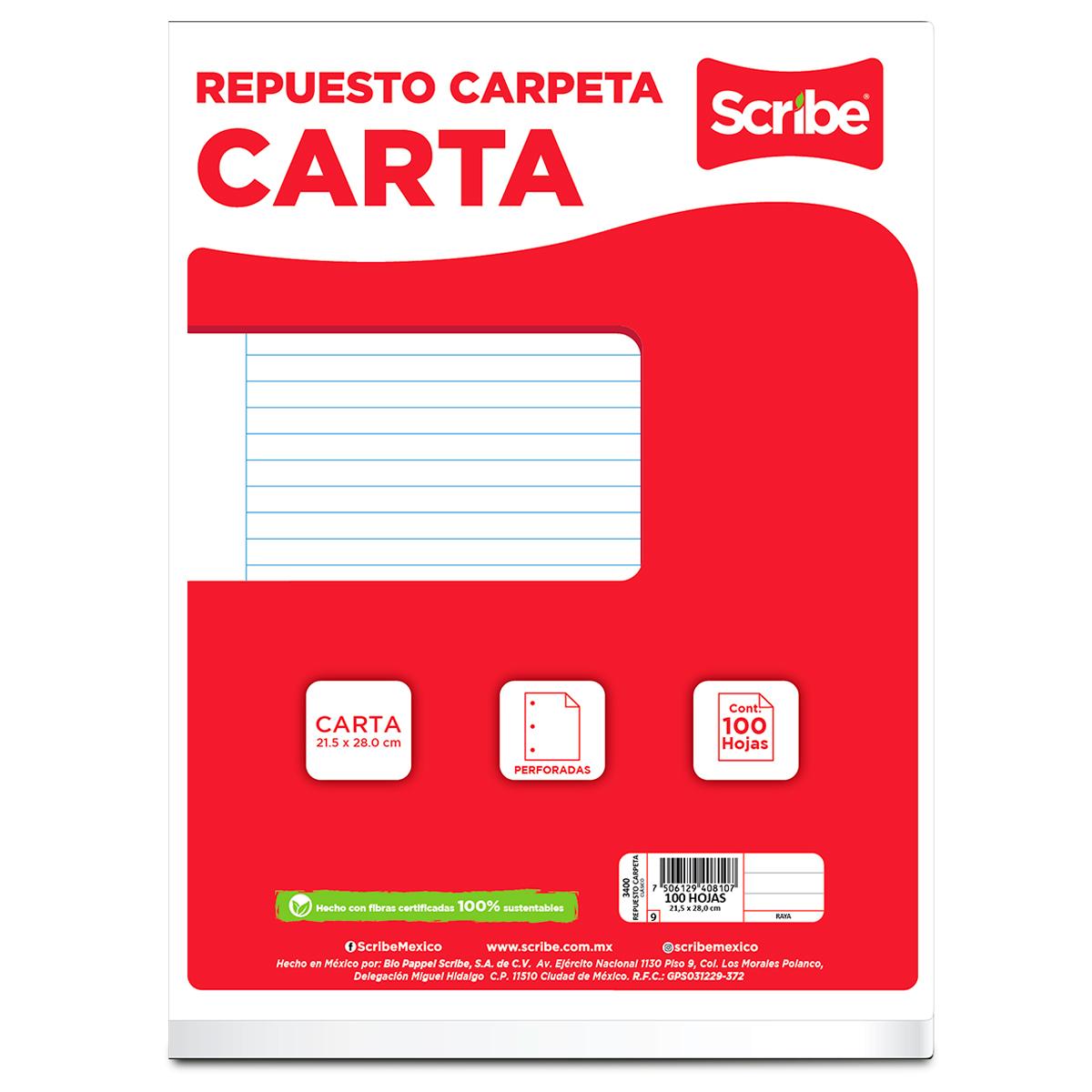 HOJAS PARA CARPETA SCRIBE (RAYA, CARTA, 100 HJS.) | Office Depot Mexico
