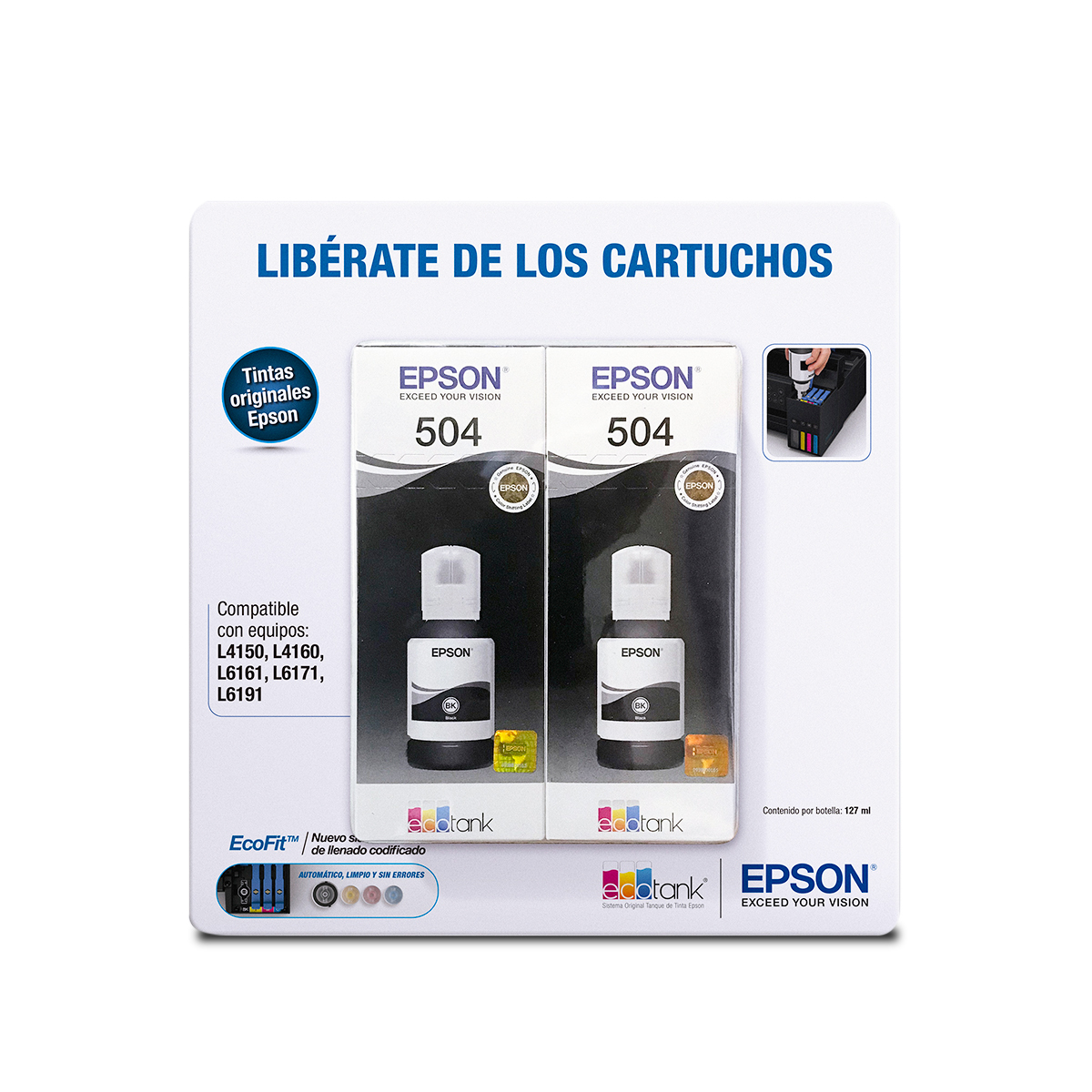 Botellas de Tinta Epson T504 2 Pack T504120 BL OD Negro 4000 páginas  EcoTank | Office Depot Mexico