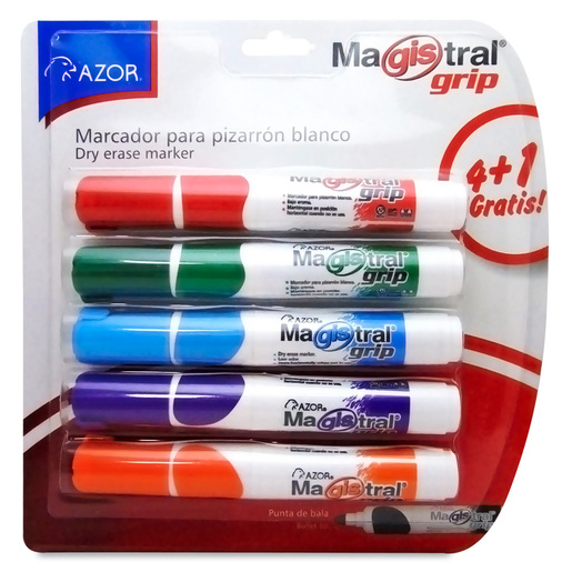 Marcador para Pizarrón Blanco Magistral Grip Punta de bala Rojo verde azul  morado naranja 4 piezas más 1 pieza | Office Depot Mexico