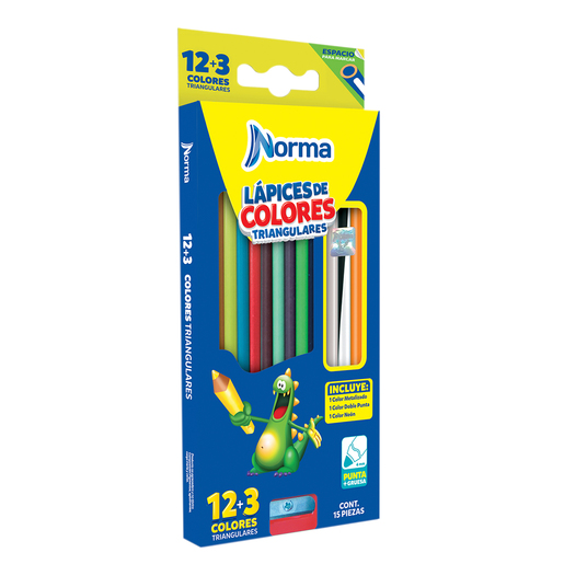 Lápices de Colores Triangulares Norma 4 mm / 15 piezas / Sacapuntas gratis