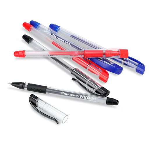 Plumas de Gel Office Depot NeoGel / Punto fino / Tinta negra roja azul / 6 piezas