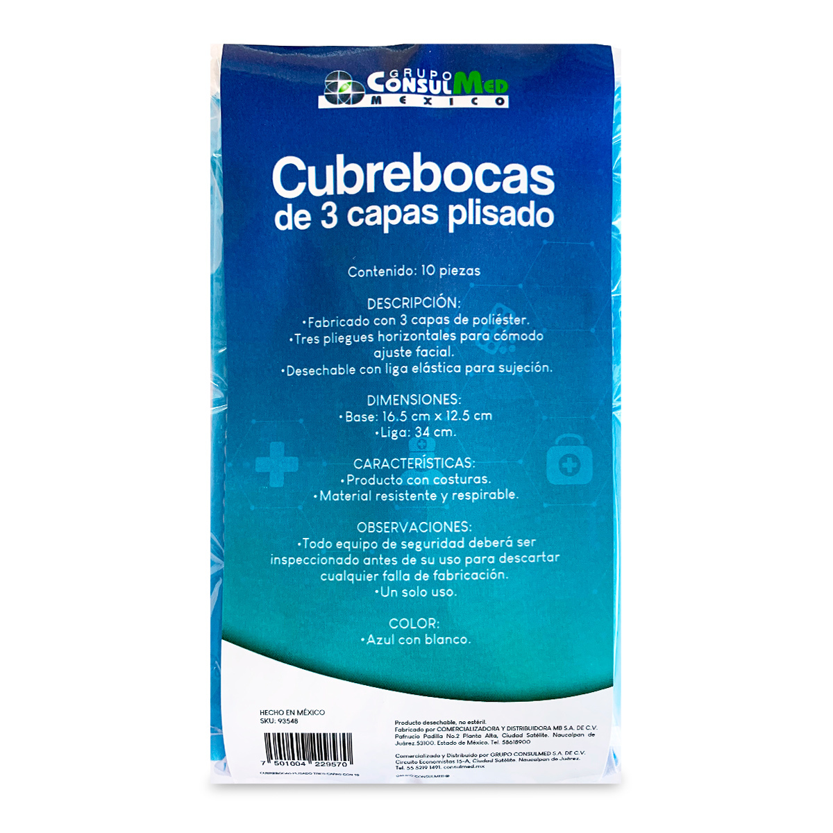 Cubrebocas Triple Capa ConsulMed Empaque 10 piezas | Office Depot Mexico